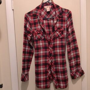 Red and Black Plaid Button-Up Shirt with tie back.  Size M(7-9)